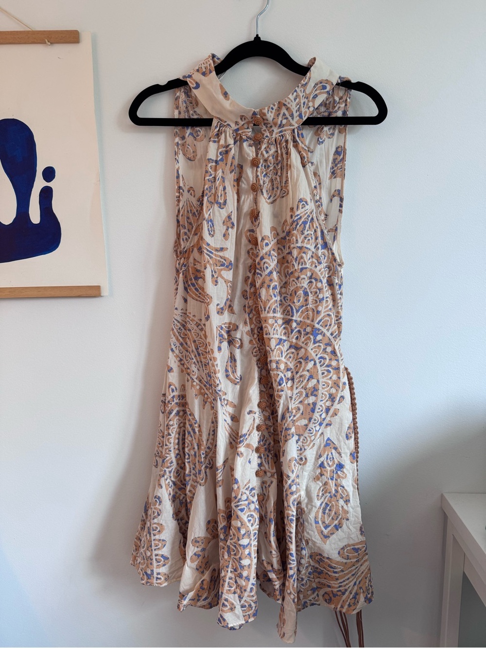Zara One-Shoulder Paisley Dress in Cream, Blue and Brown